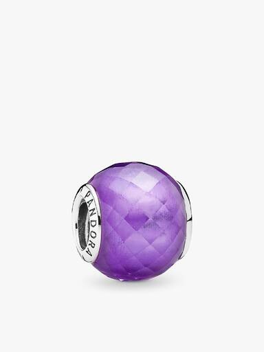 Abstract faceted silver charm with purple cubic zirconia