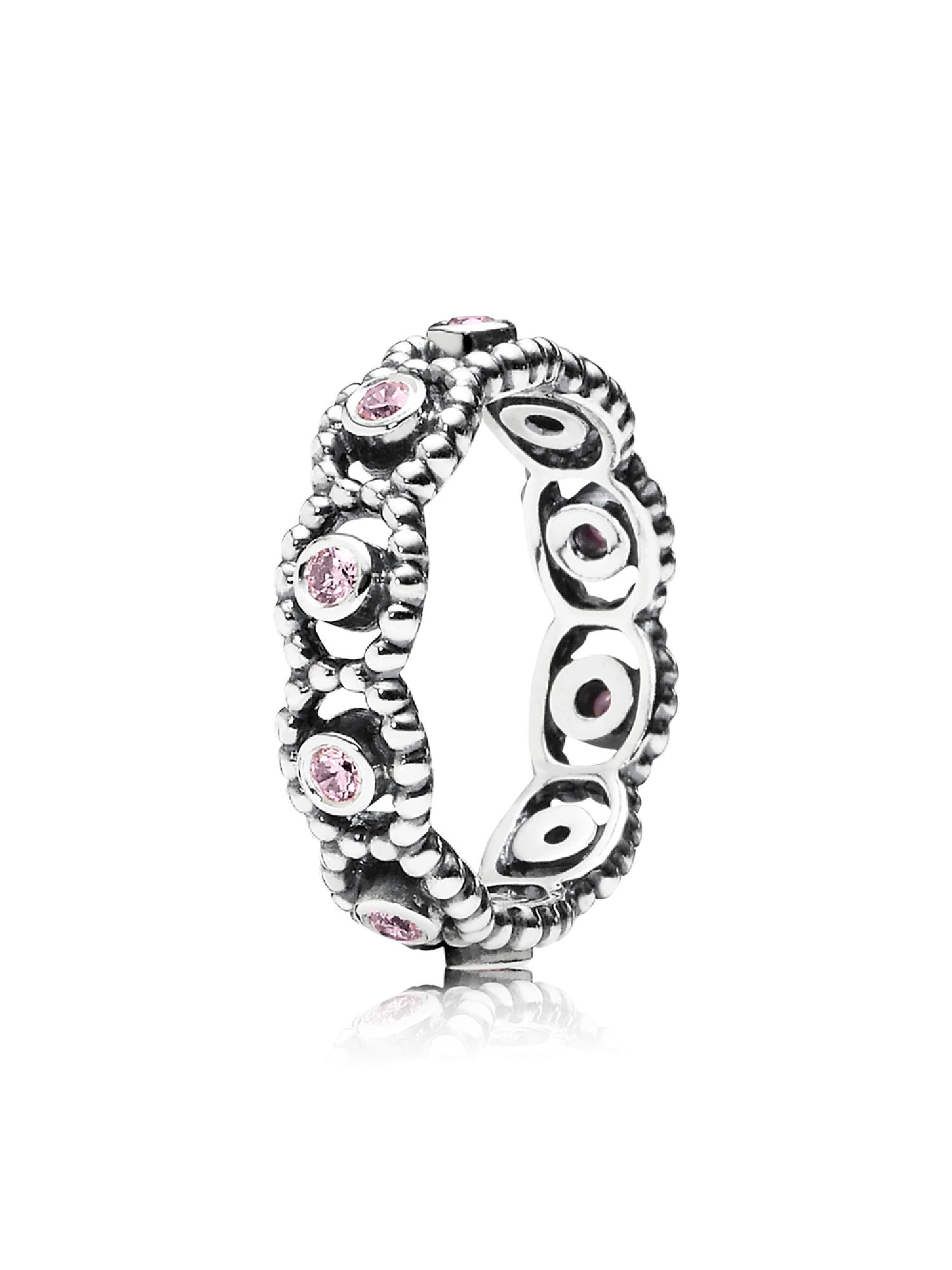 Silver ring with pink cubic zirconia