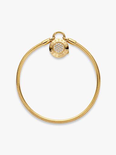 PANDORA Shine snake chain bracelet and PANDORA logo padlock clasp with clear cubic zirconia