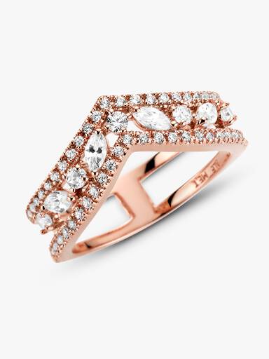 Wishbone 14k rose gold-plated ring with clear cubic zirconia