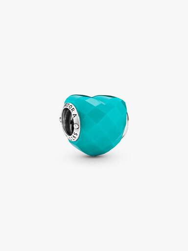 Heart silver charm with scuba blue crystal