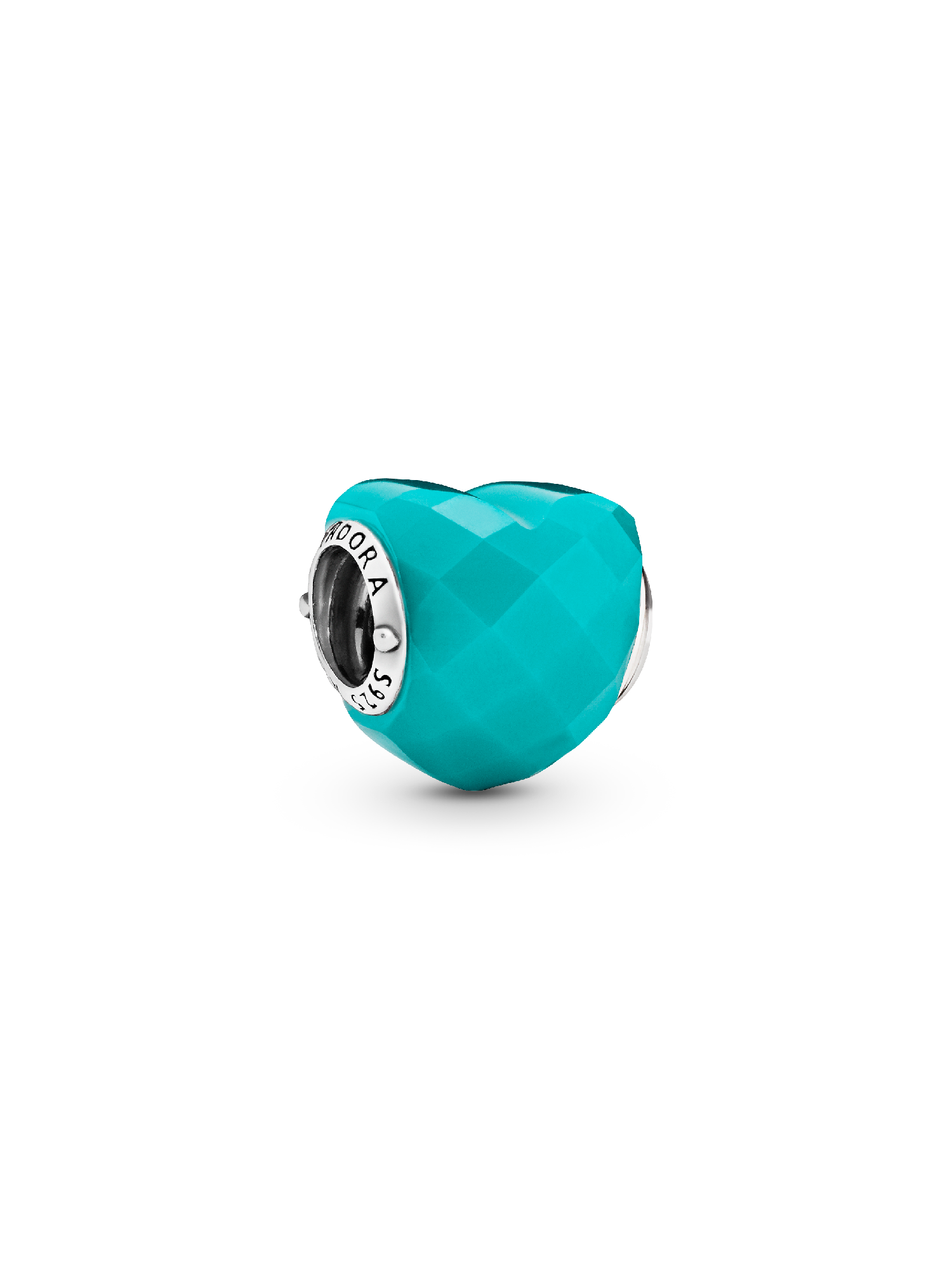 Heart silver charm with scuba blue crystal
