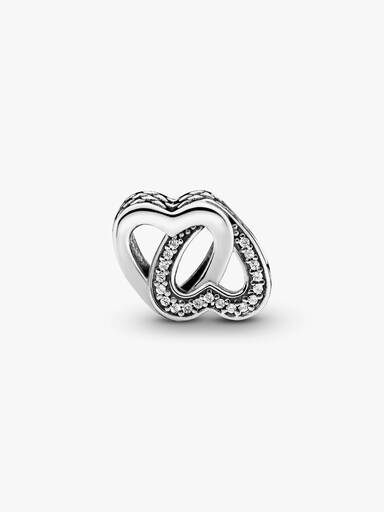 Interlocked hearts silver charm with clear cubic zirconia