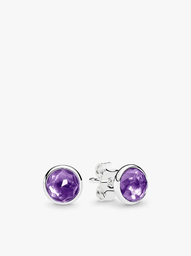 February birthstone silver stud earrings with synthetic amethyst