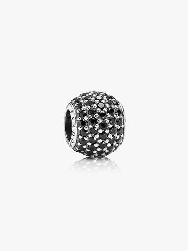 Abstract pave silver charm with black crystal