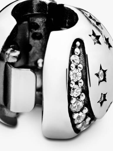 Moon and stars silver clip with cubic zirconia