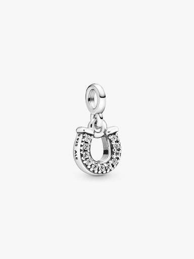 Horseshoe sterling silver mini dangle with clear cubic zirconia