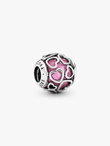 Heart silver charm with faceted pink cubic zirconia