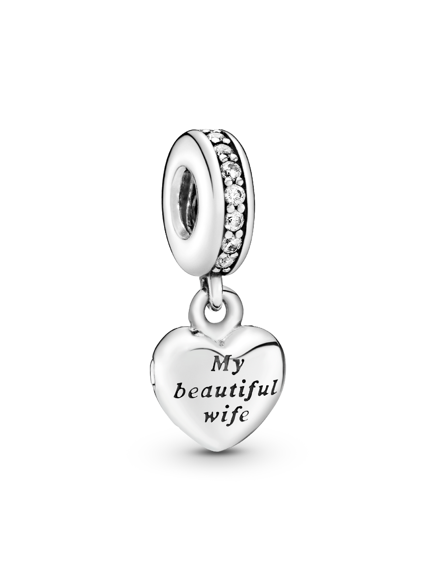 My beautiful wife heart silver dangle with cubic zirconia