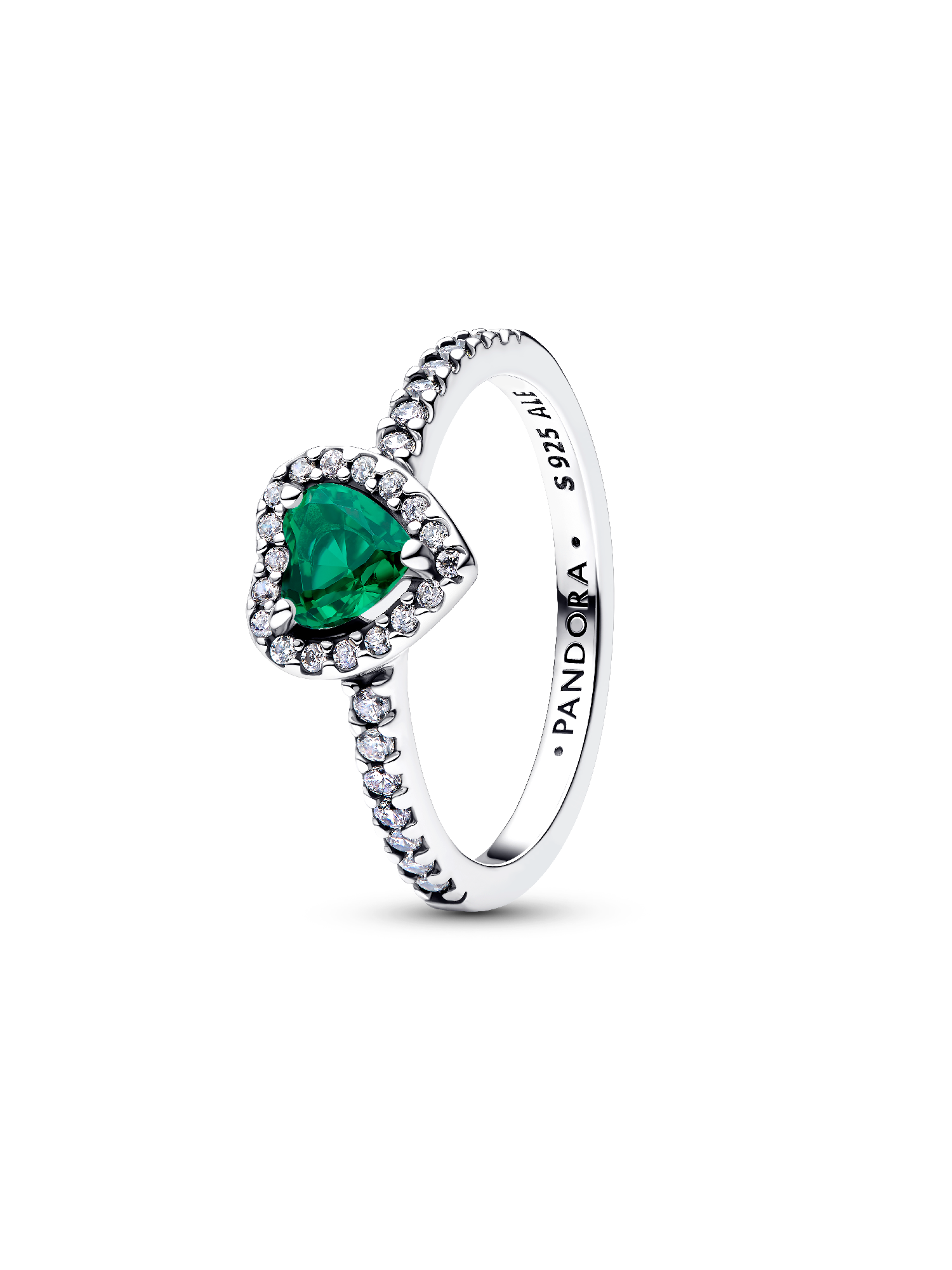 Anel de coração verde royal elevado.