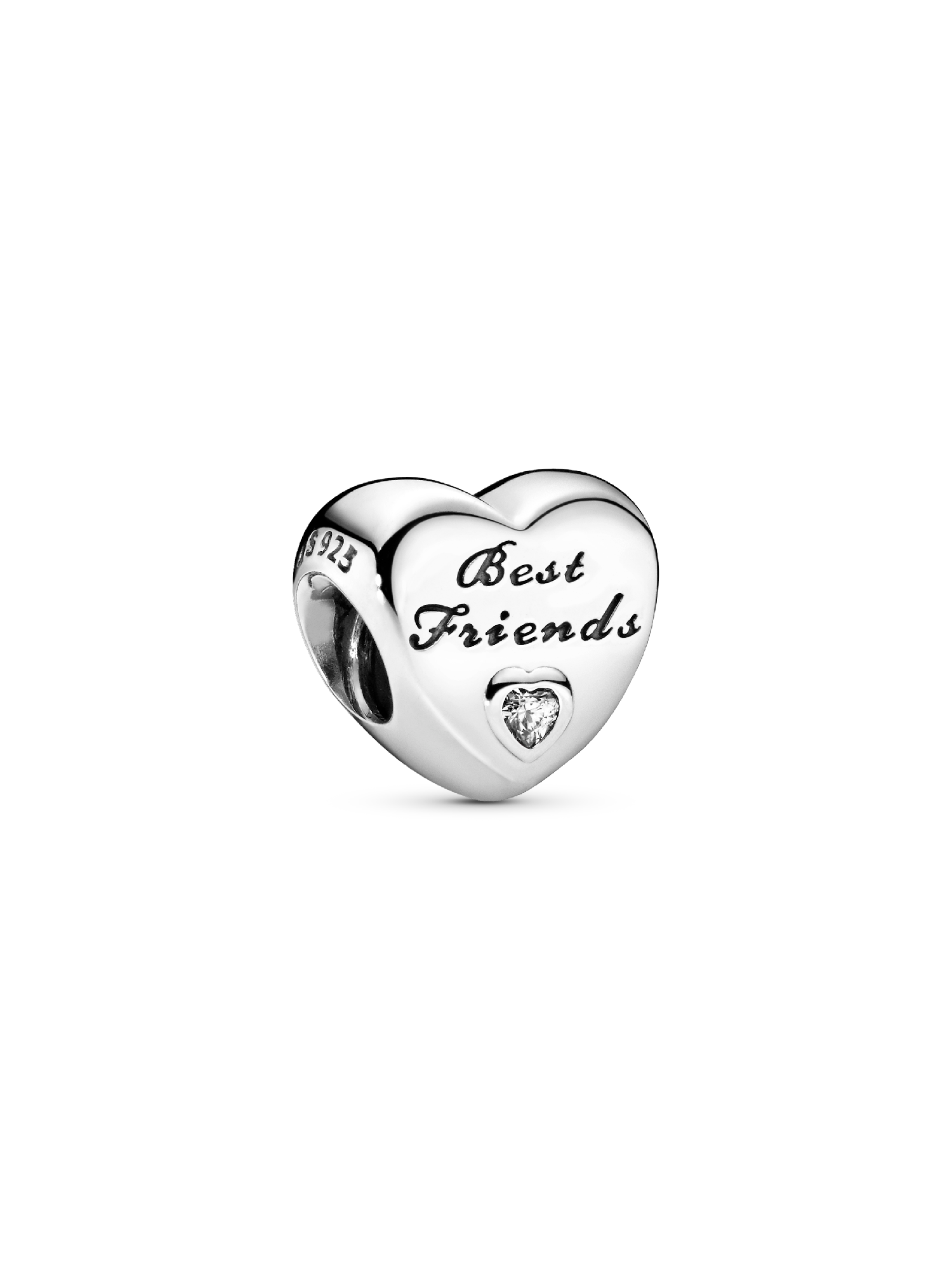 Best Friends heart silver charm with clear cubic zirconia