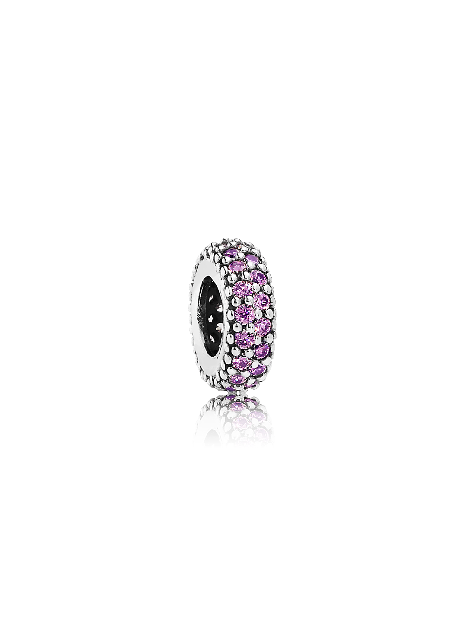 Abstract silver spacer with fancy purple cubic zirconia