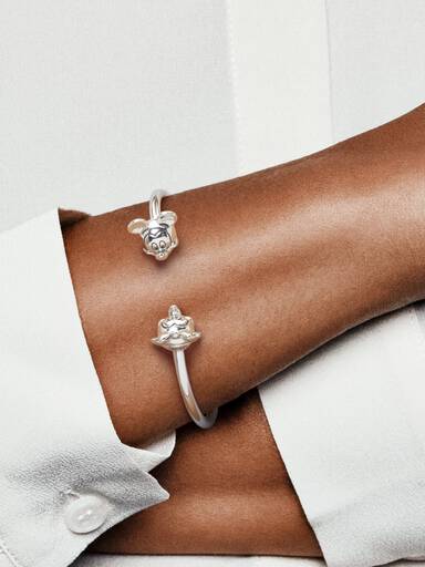 Disney Pandora Moments Mickey Mouse e Minnie Mouse Aberto Bracelete Rígido