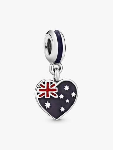 Australian heart flag silver dangle with blue and red enamel