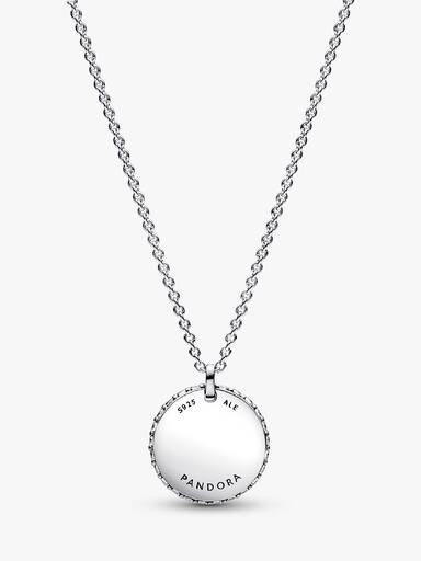 Round disc sterling silver collier with clear cubic zirconia