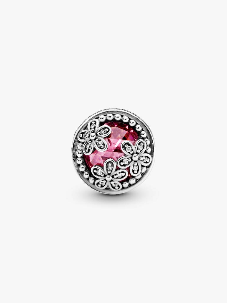 Daisy silver charm with pink cubic zirconia and clear cubic zirconia