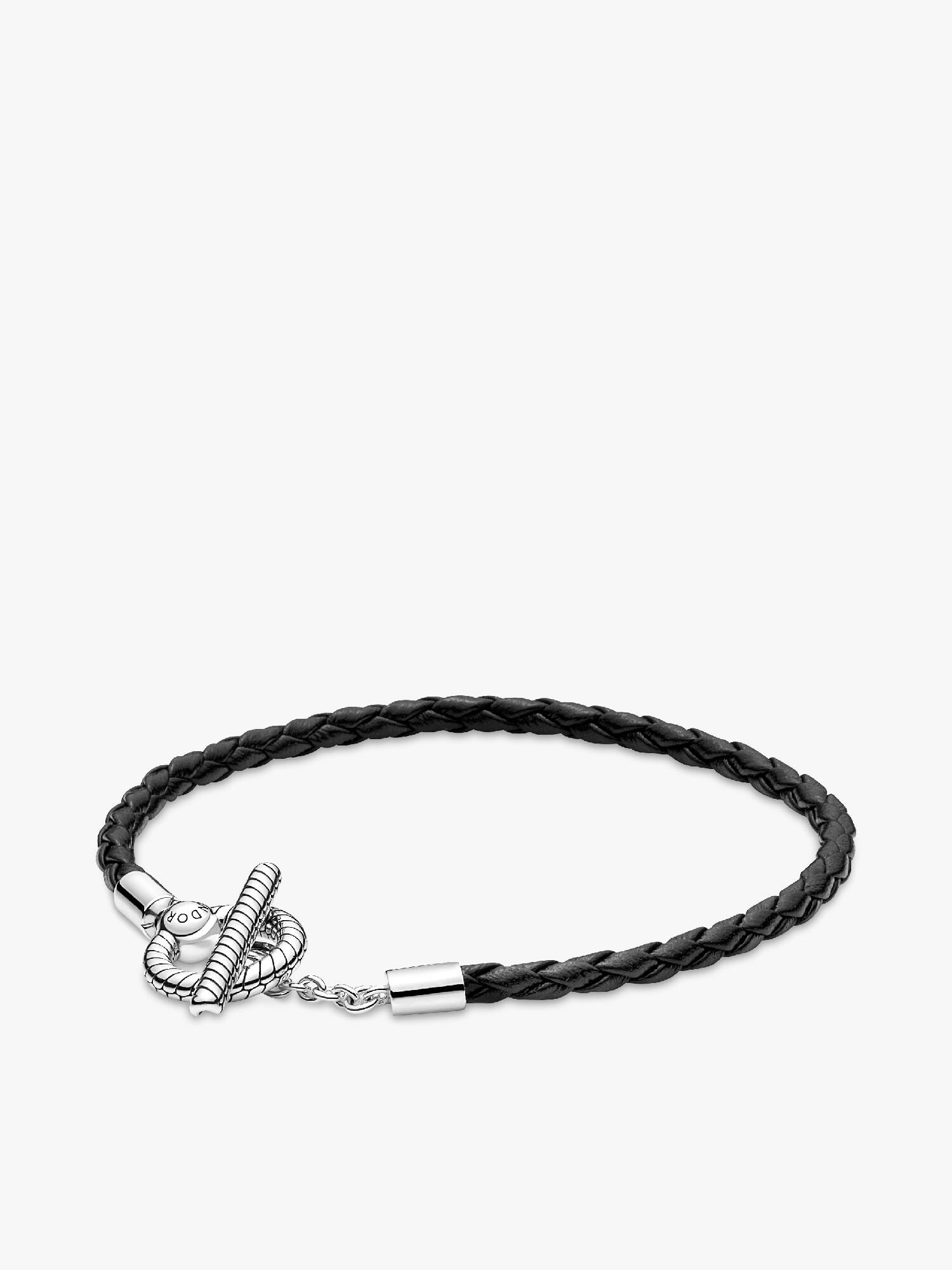 Sterling silver toggle bracelet with black leather