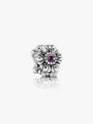 Birthstone flower February silver charm with amethyst