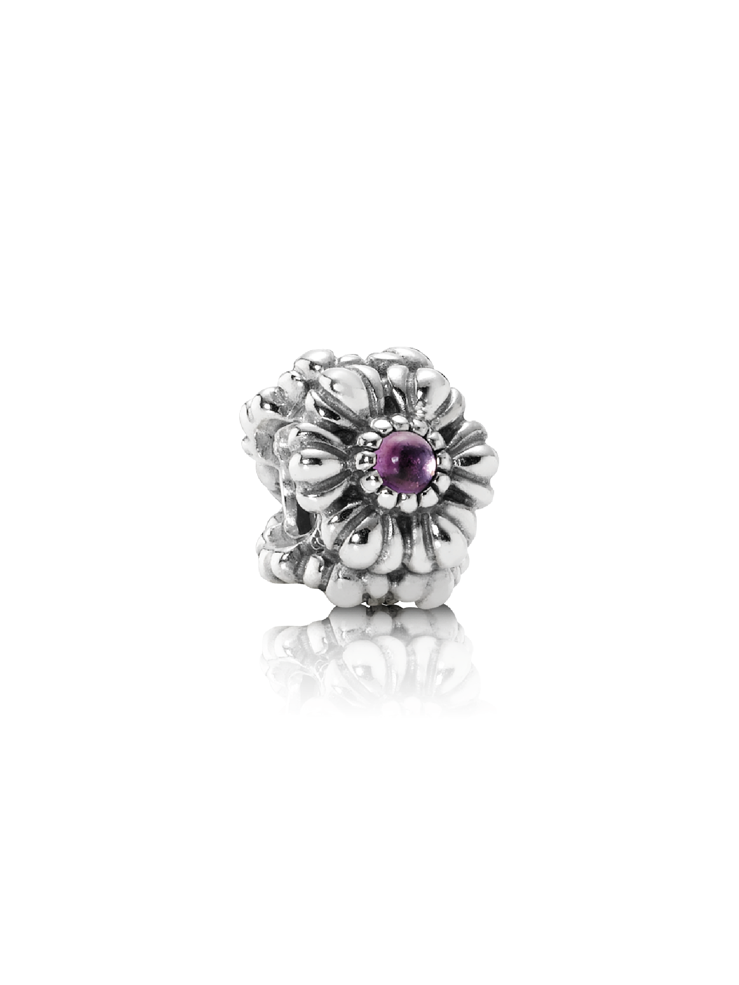Birthstone flower February silver charm with amethyst