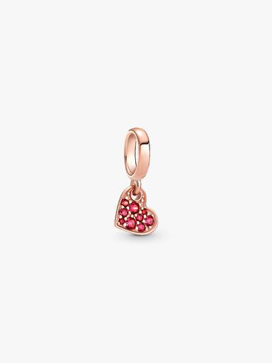 Heart 14k rose gold-plated dangle with red cubic zirconia