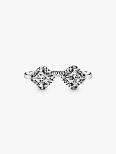 Sterling silver open ring with clear cubic zirconia