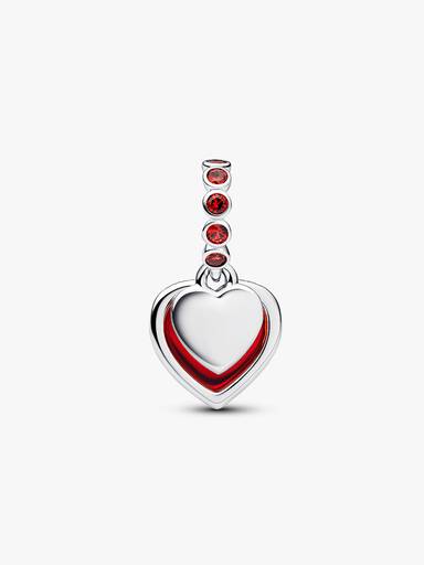Charm pendente duplo de coração em vidro de Murano vermelho.
