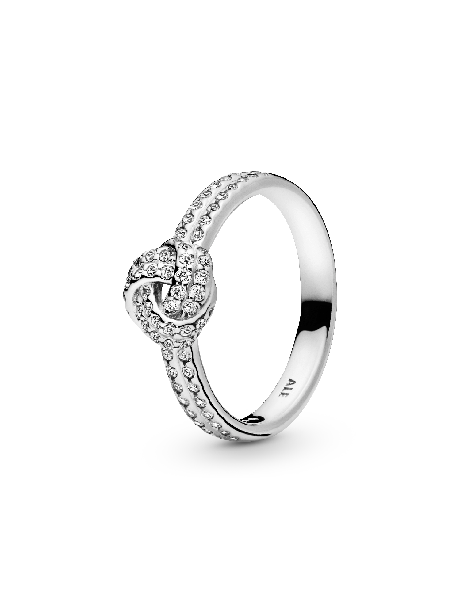 Love knot silver ring with clear cubic zirconia