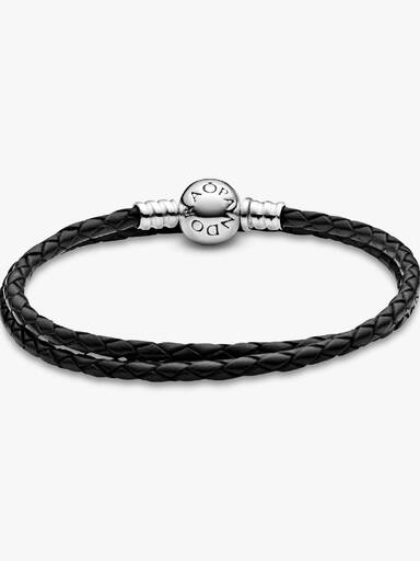 Pulseira dupla em couro preto