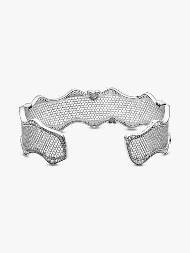 Lace silver bangle with clear cubic zirconia