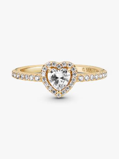 Heart gold ring with clear cubic zirconia