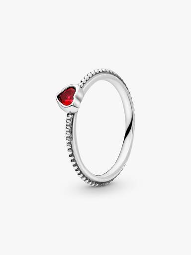 Heart silver ring with golden red synthetic ruby