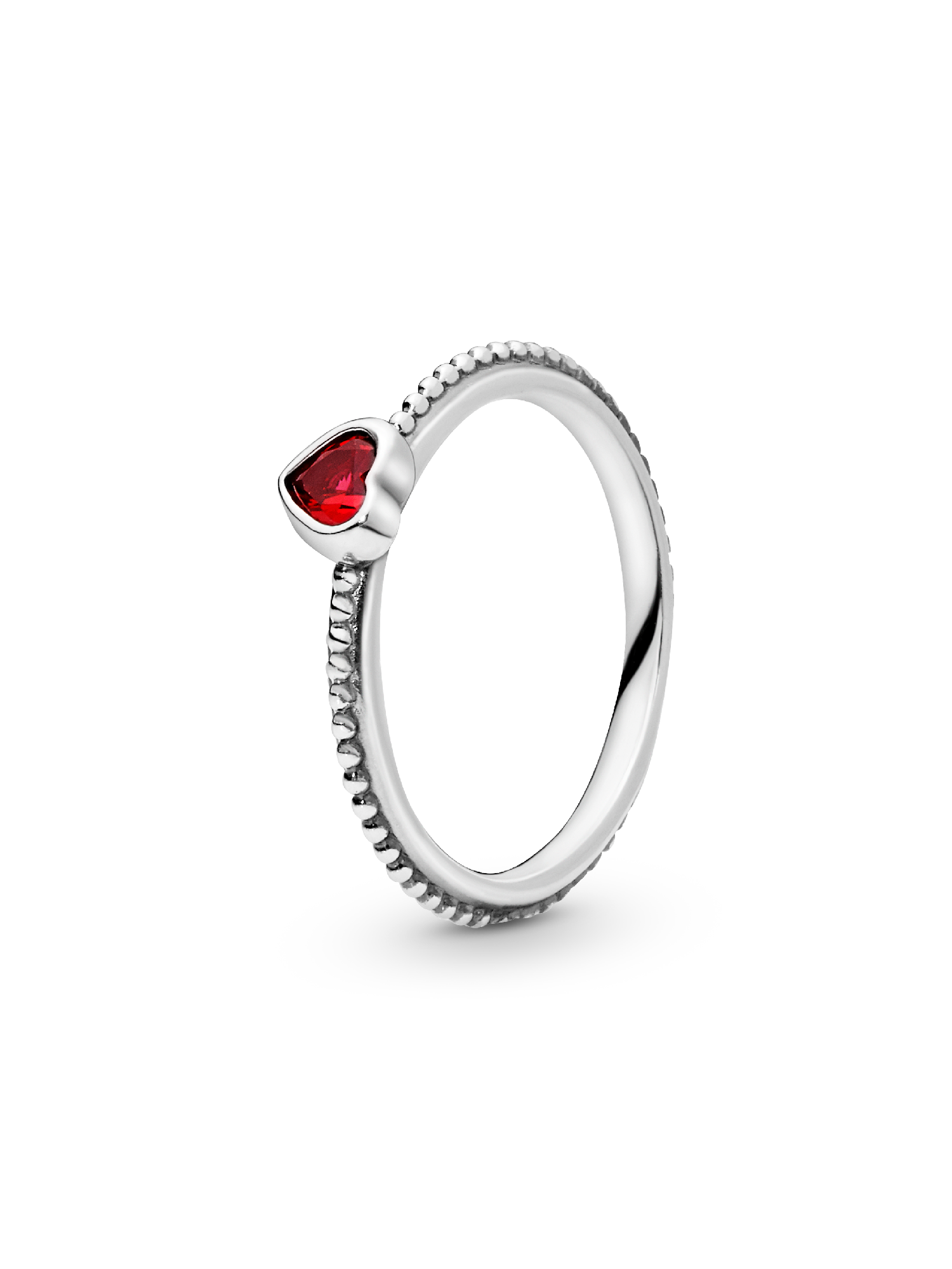 Heart silver ring with golden red synthetic ruby