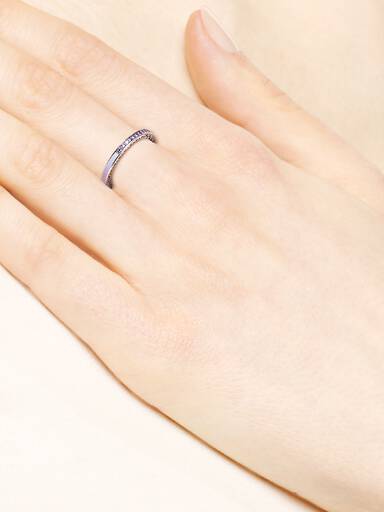 Silver ring with purple cubic zirconia and lavender enamel