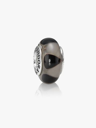 Abstract silver charm with black murano glass