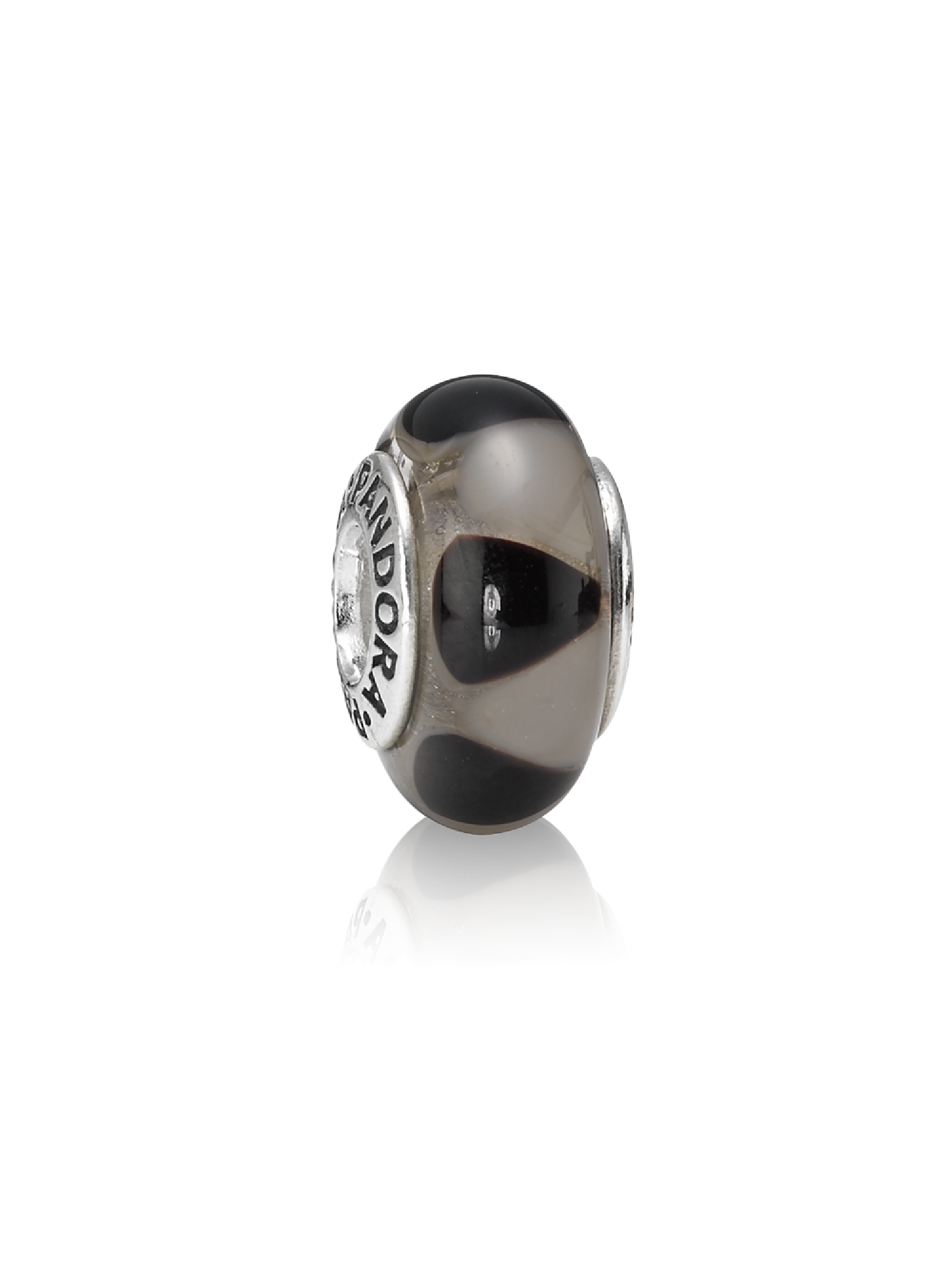 Abstract silver charm with black murano glass