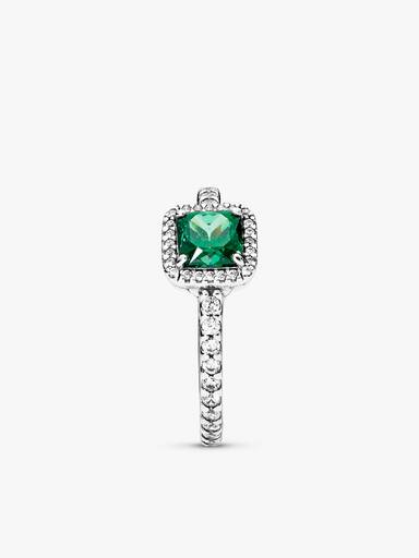 Silver ring with green and clear cubic zirconia