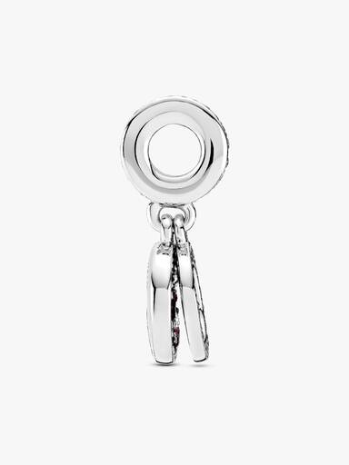 Circle and disc sterling silver dangle with red and clear cubic zirconia