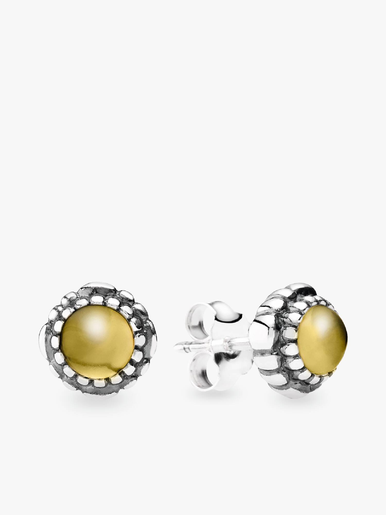 Silver stud earring, birthstone-November, citrine