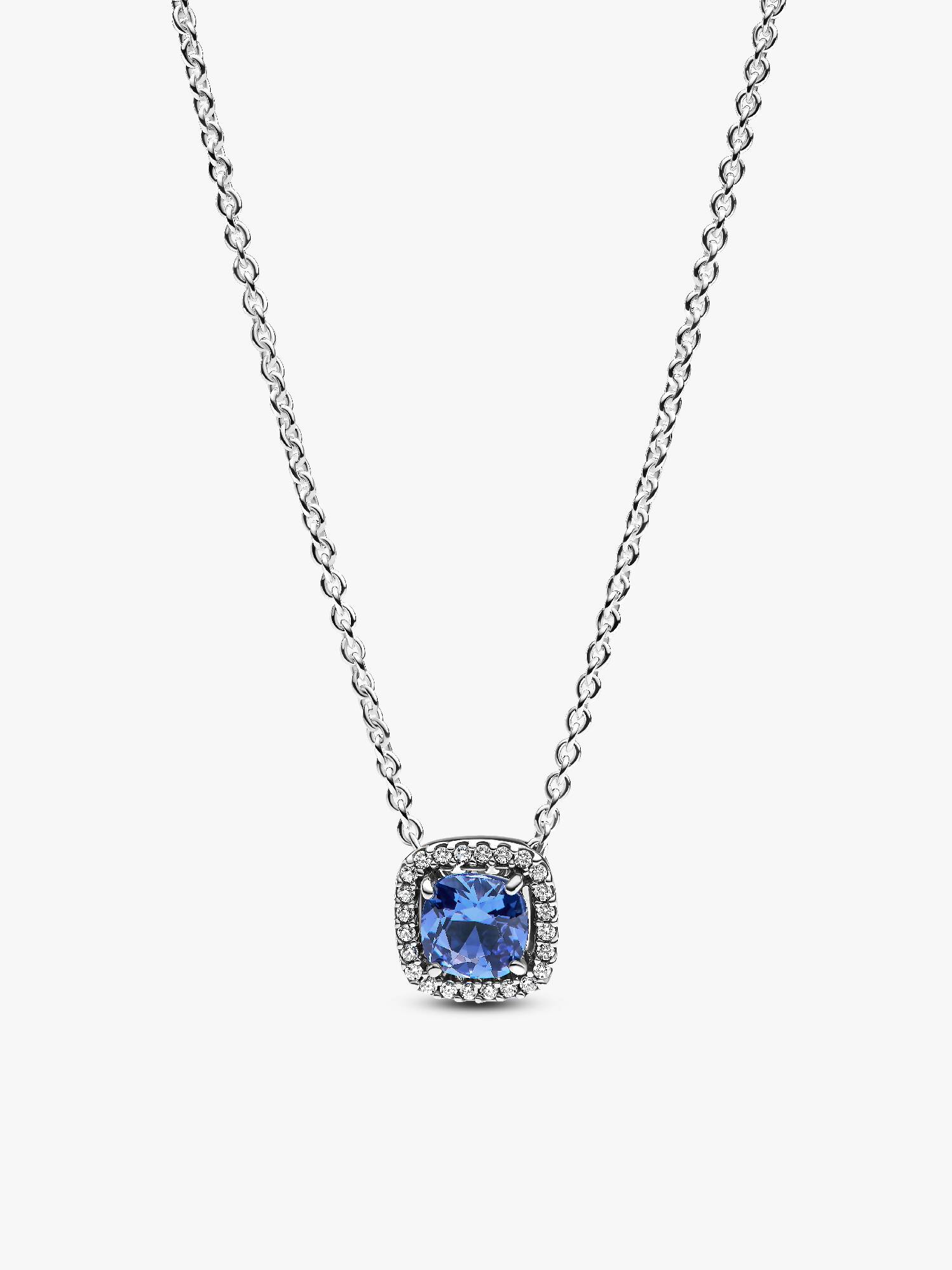 Colar de pingente quadrado Halo azul brilhante
