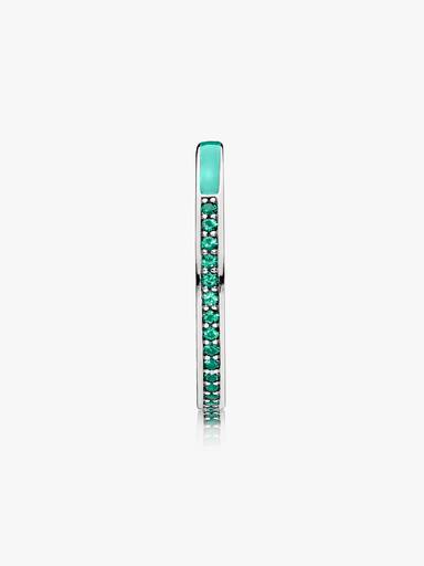 Silver ring with royal green crystal and mint enamel