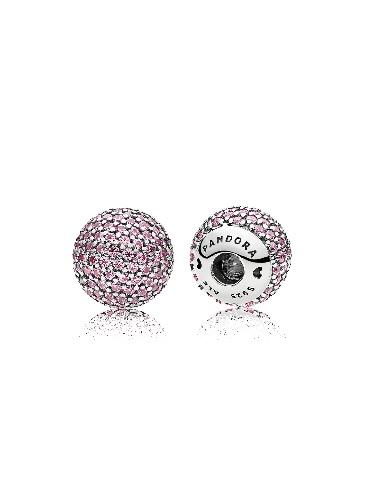 Interchangeable silver end caps with pink cubic zirconia