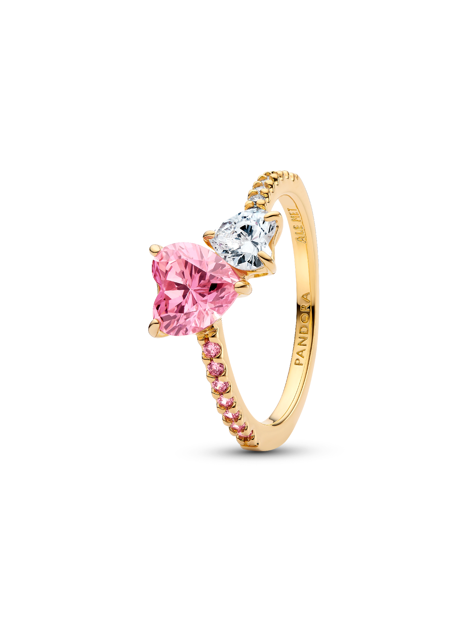 Anel de Coração Duplo Brilhante Rosa e Transparente