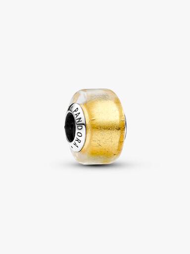 Sterling silver charm with transparent Murano glass and 24k gold foil