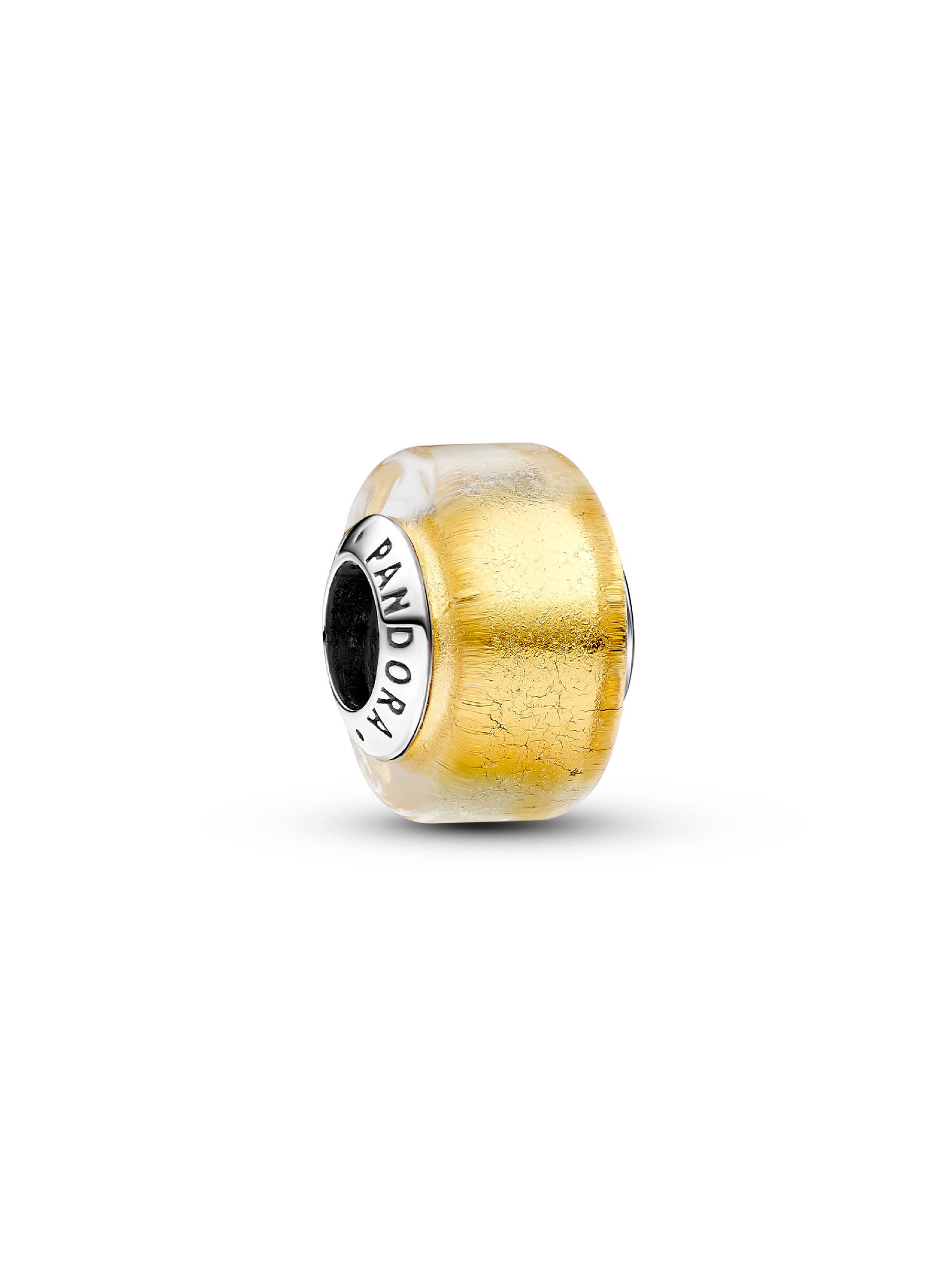 Sterling silver charm with transparent Murano glass and 24k gold foil