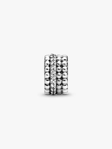 Beaded silver clip with clear cubic zirconia