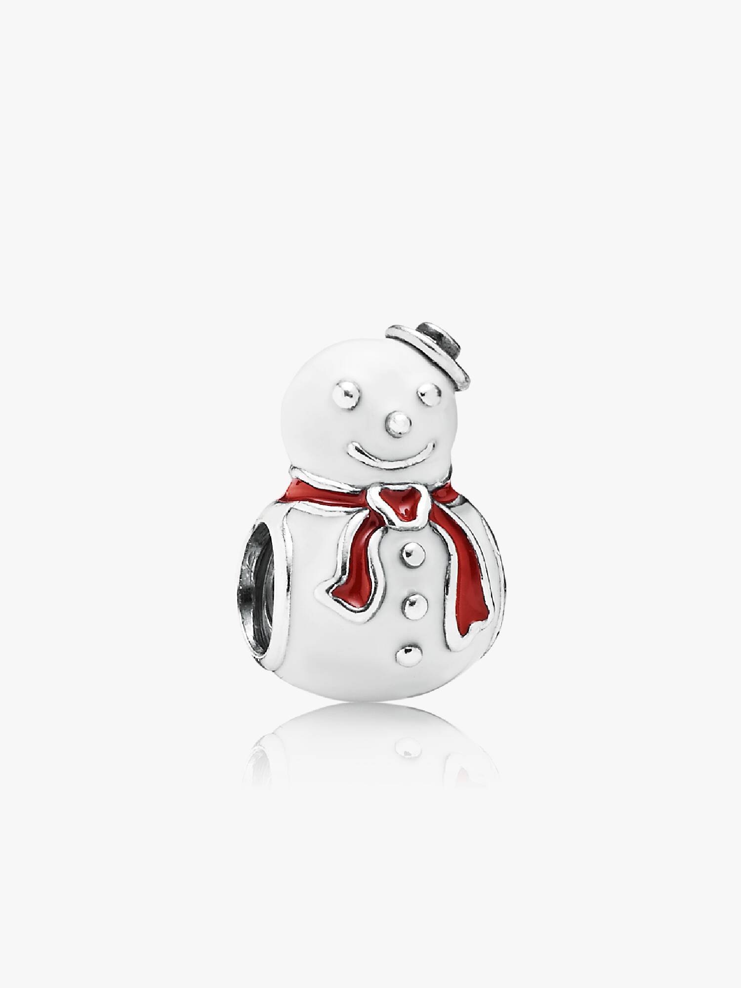 Snowman silver charm with white and red enamel
