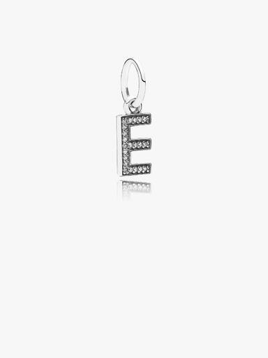 Letter E silver dangle with cubic zirconia