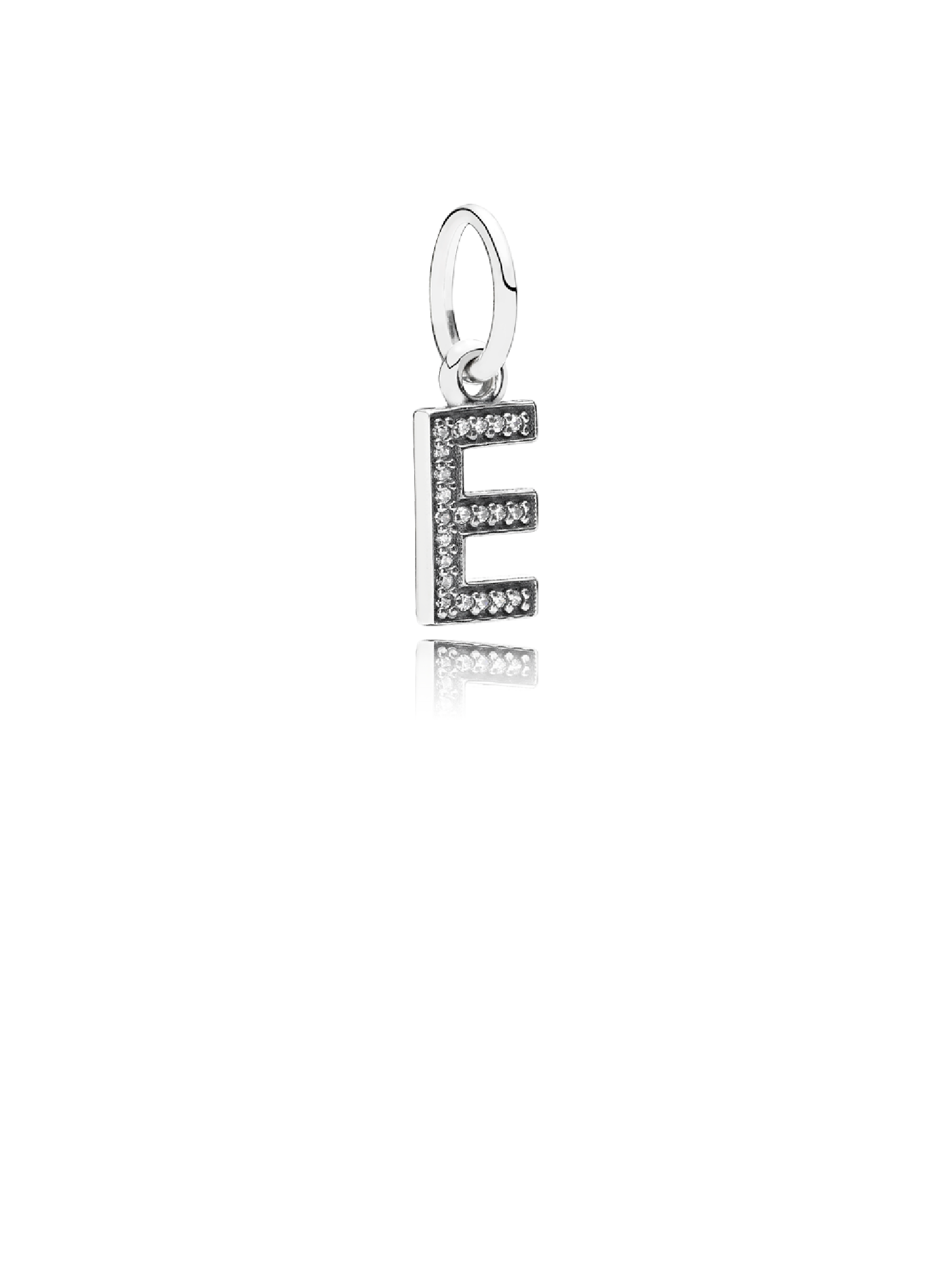 Letter E silver dangle with cubic zirconia