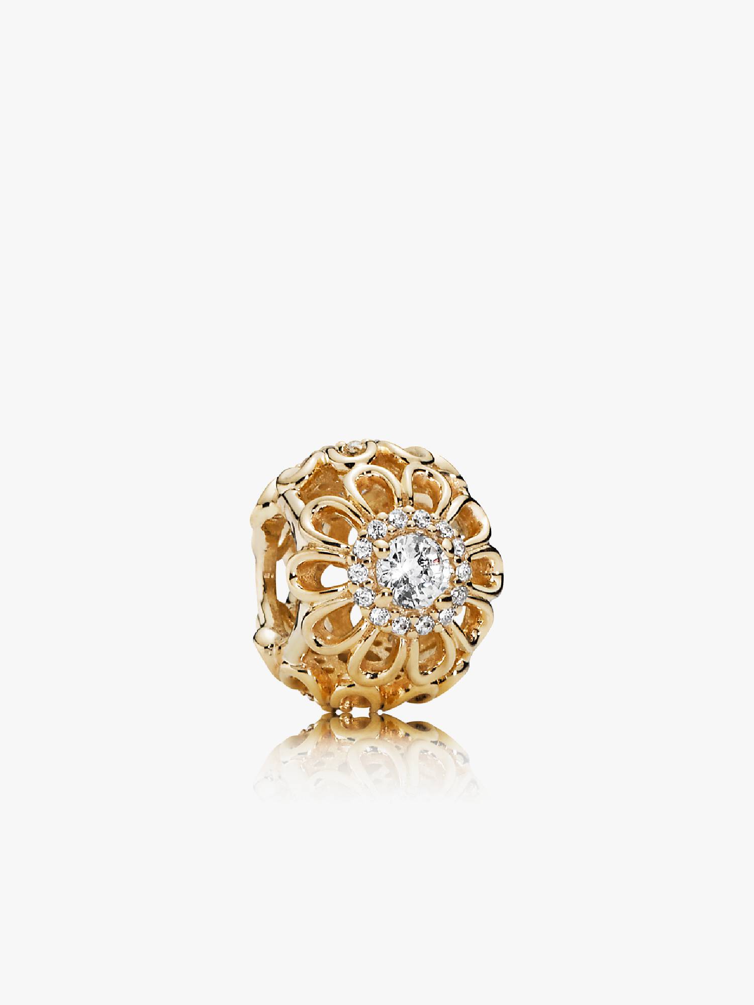 Openwork floral charm in 14k with clear cubic zirconia