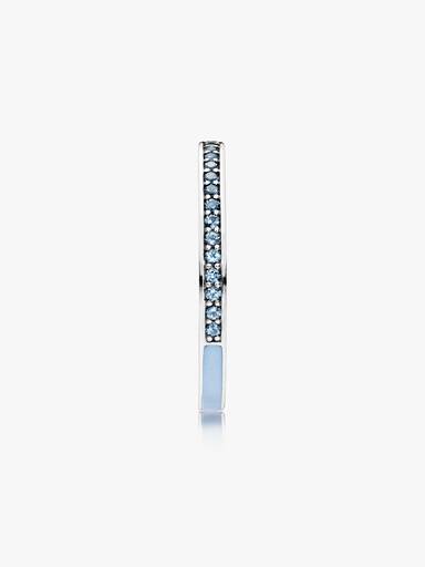 Silver ring with sky blue synthetic spinel and blue enamel